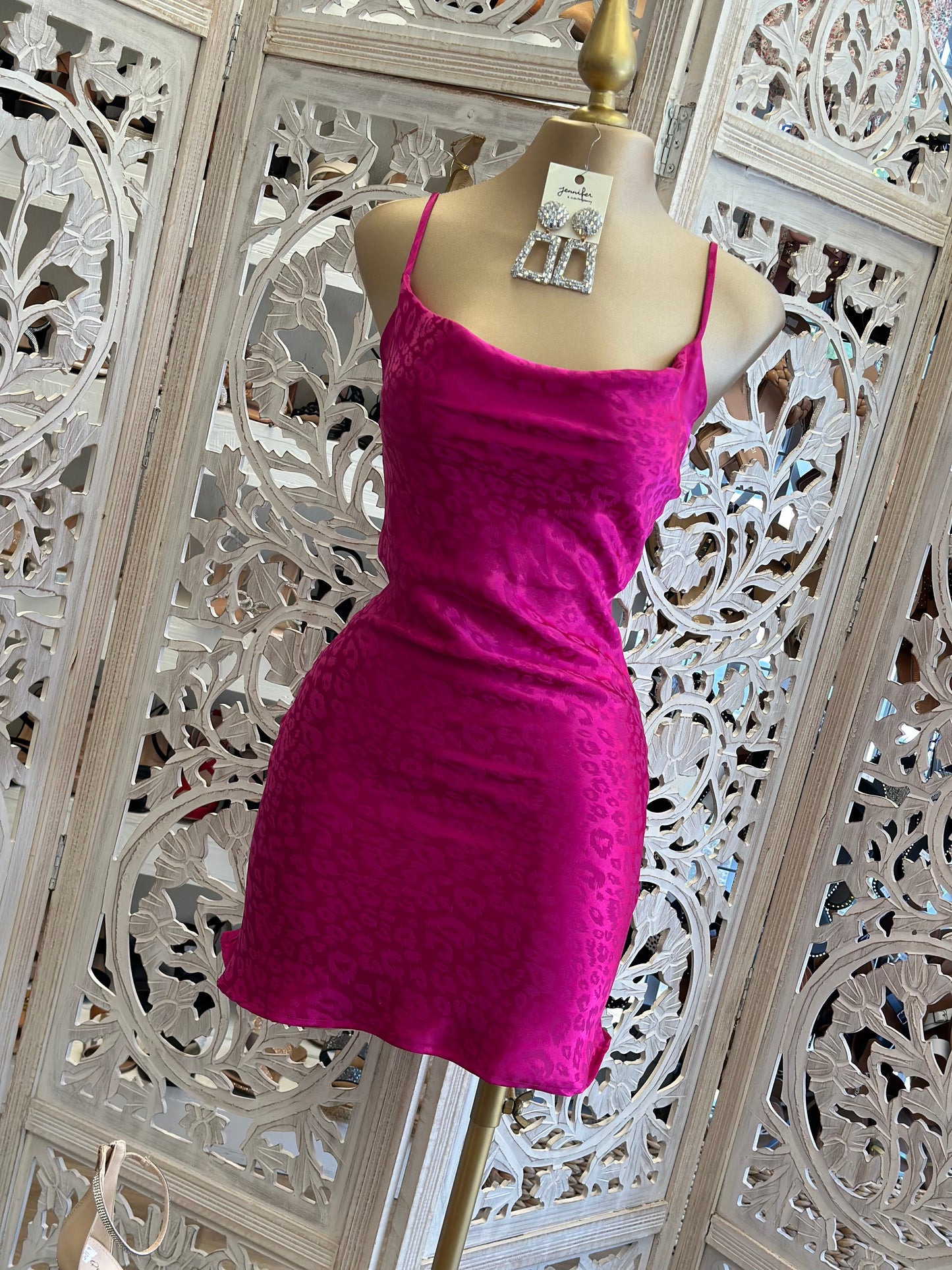 Pink Suede Print Cowl Mini Dress