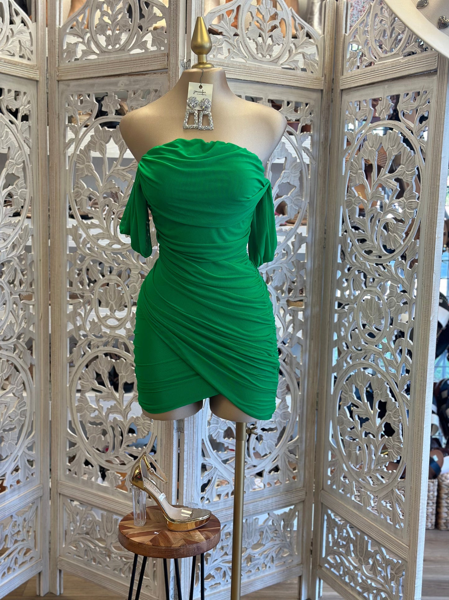 Green Draped Mini Dress