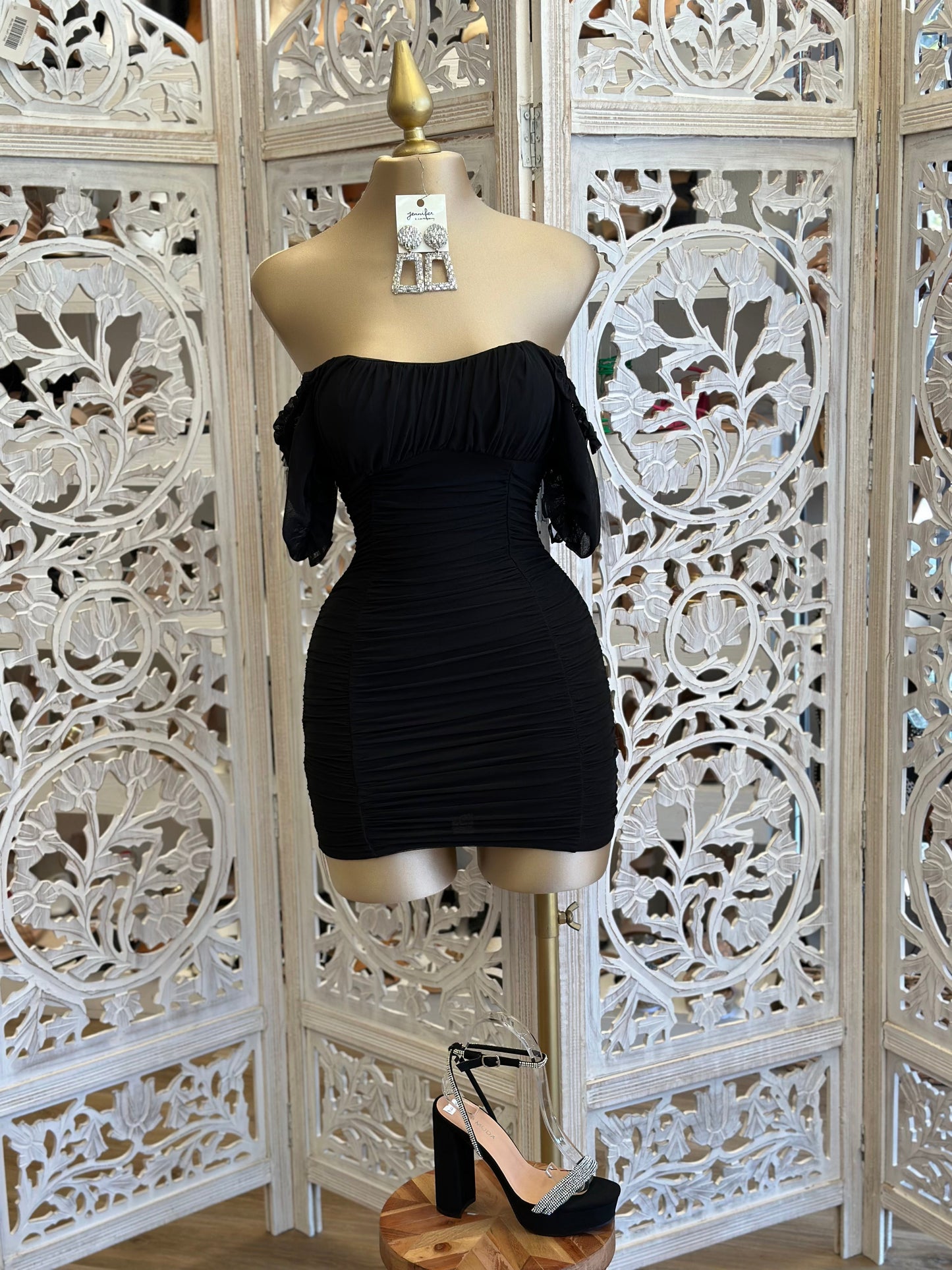 Black Ruched Mini Dress