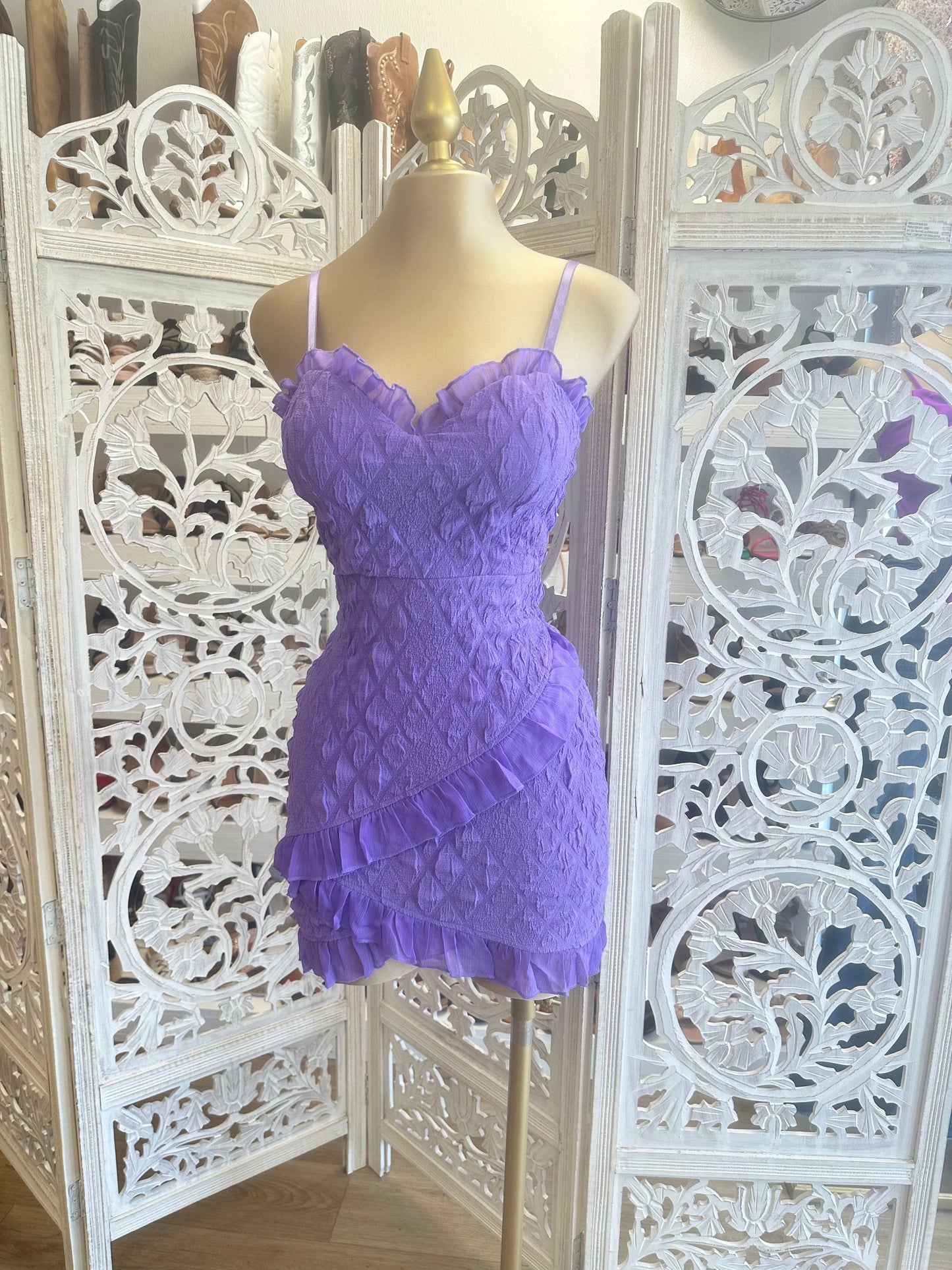 Purple Diamond Pattern Ruffle Dress