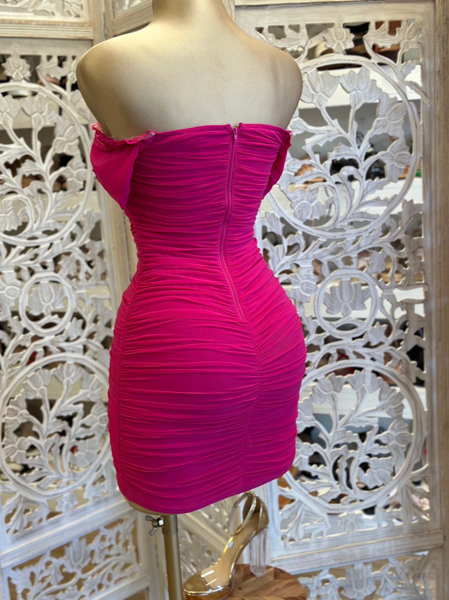 Magenta Ruched Mini Dress