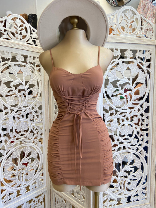 Brown Tie Waist Dress