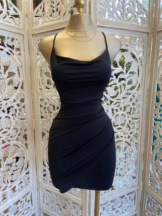 Black Mini Cowl Dress