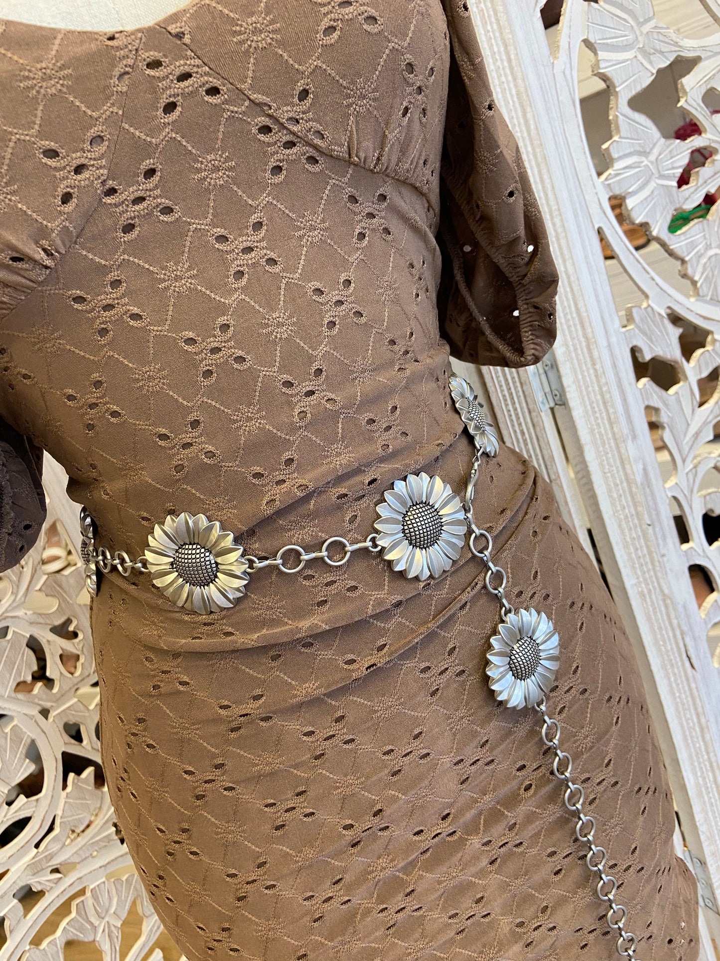 Brown Eyelet Body Con Dress