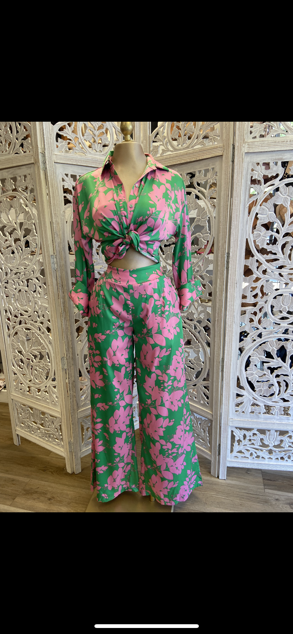 Satin Floral Pink and Green Set