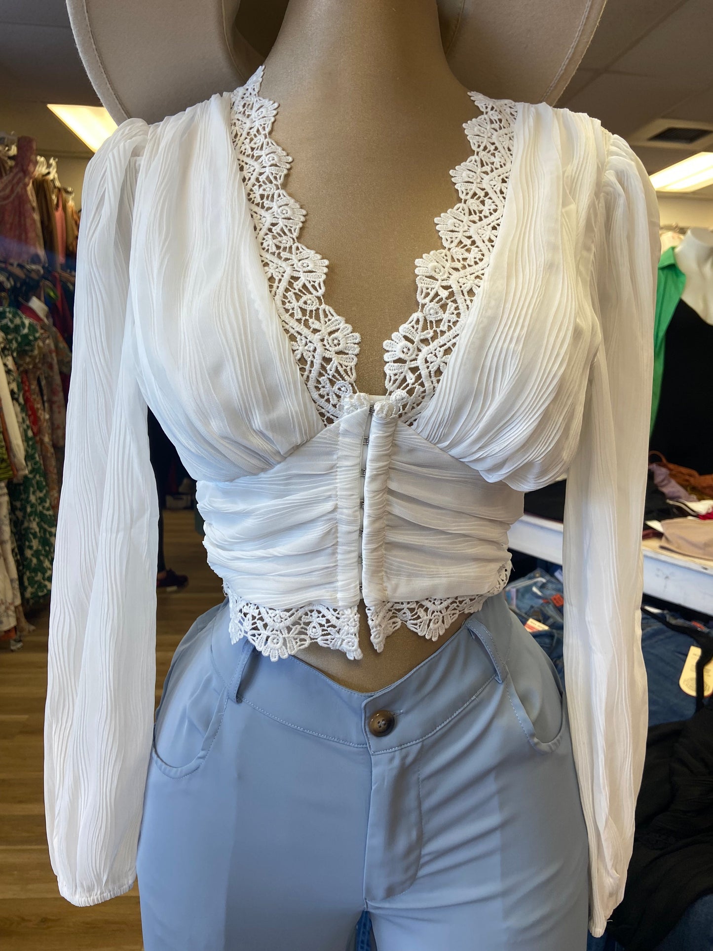 White Lace Trimmed Hooked Top