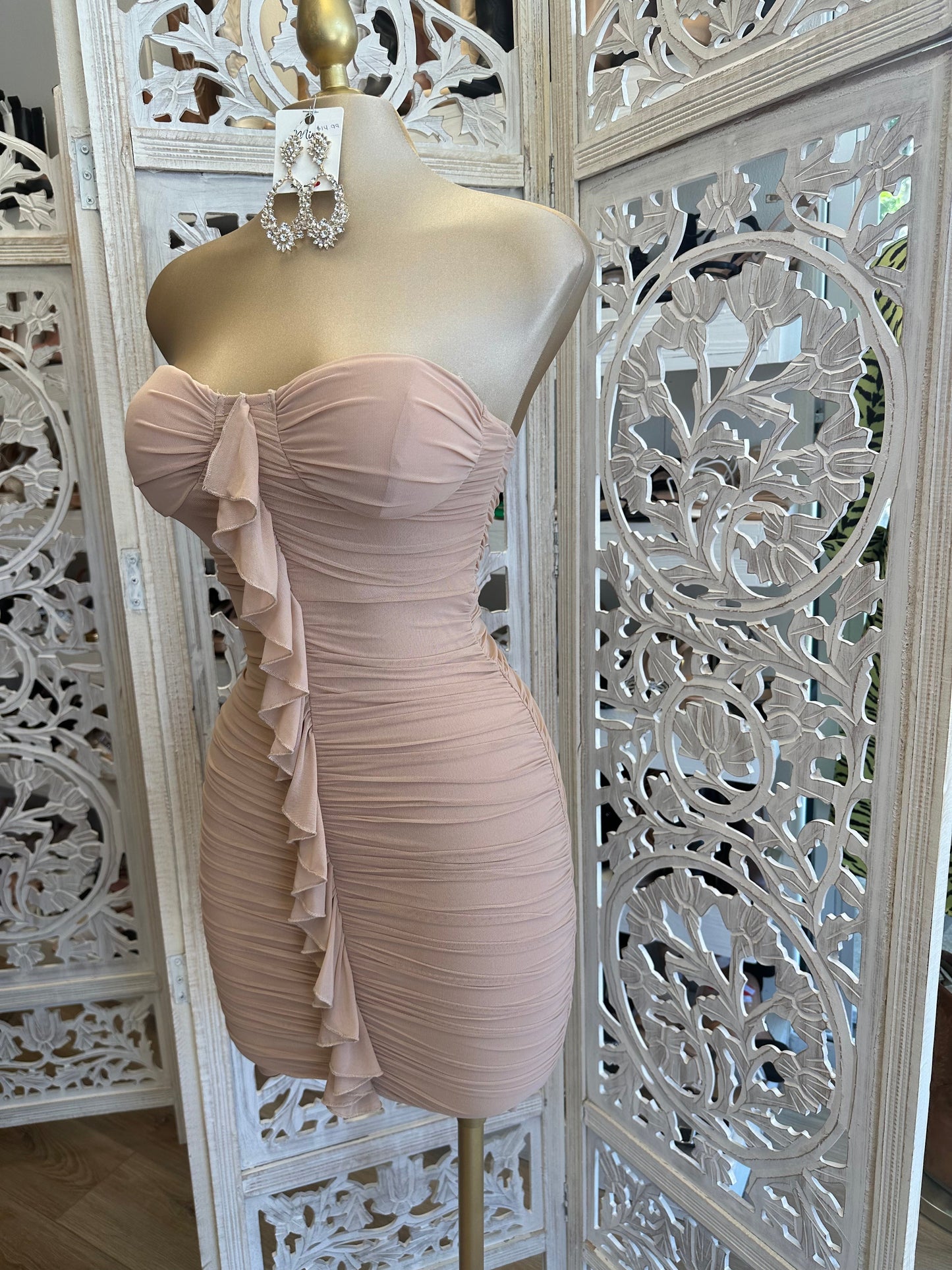 Nude Ruffle Mini Dress