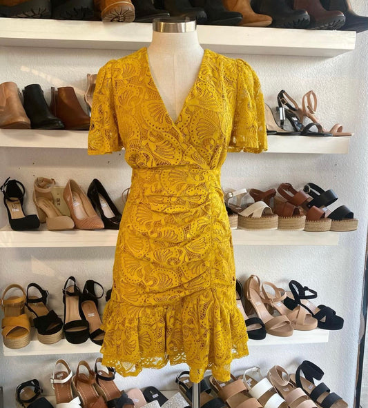 Wrapped Mustard Lace Dress