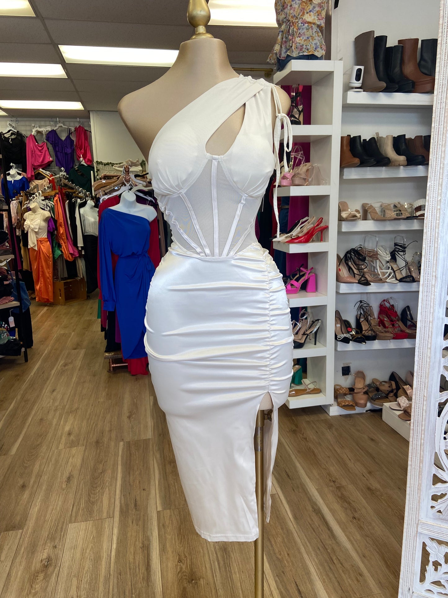 Ivory Satin Midi Cutout Dress