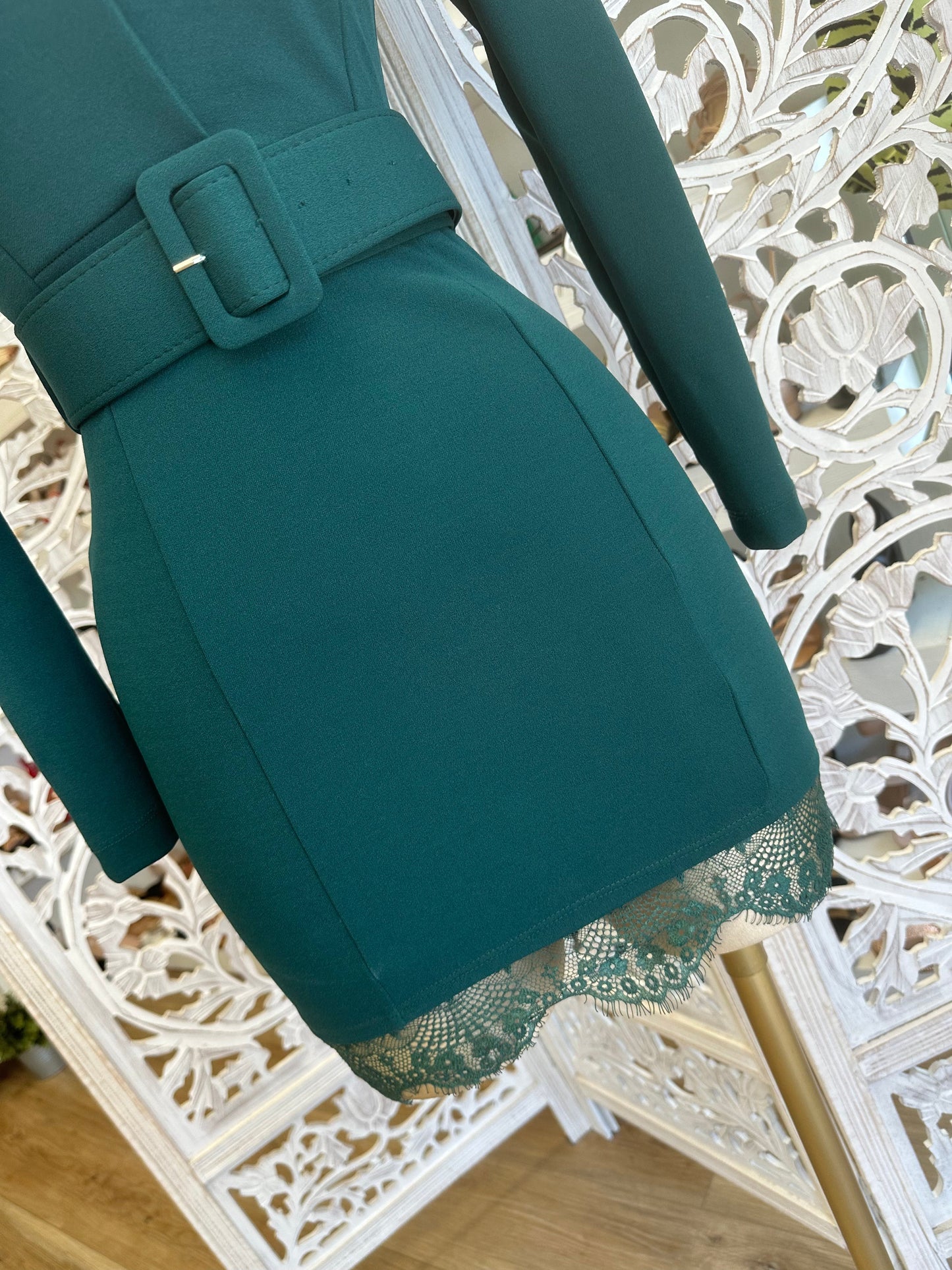 Green Lace Trim Dress