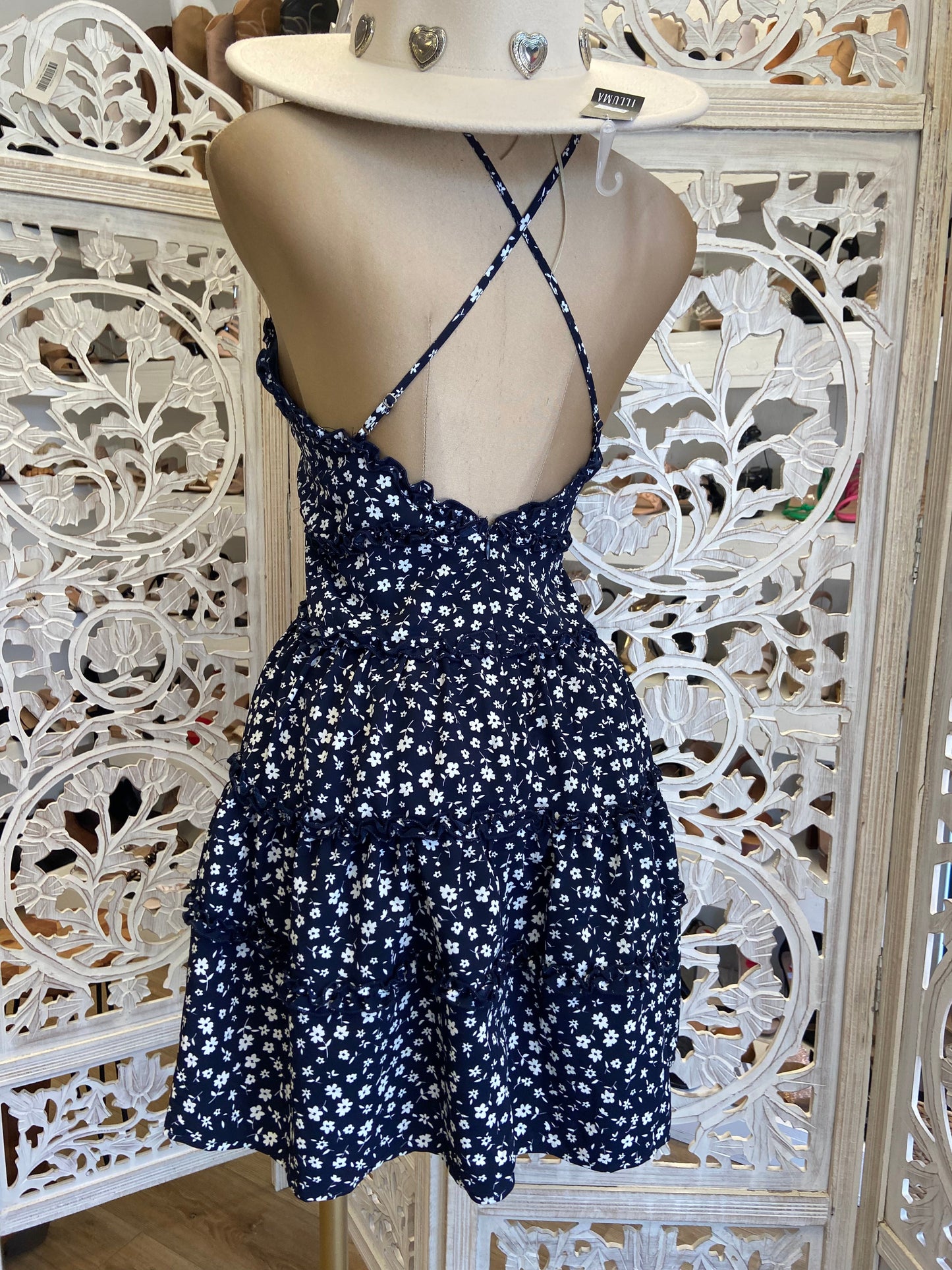 Dark Blue Flowy Floral Dress