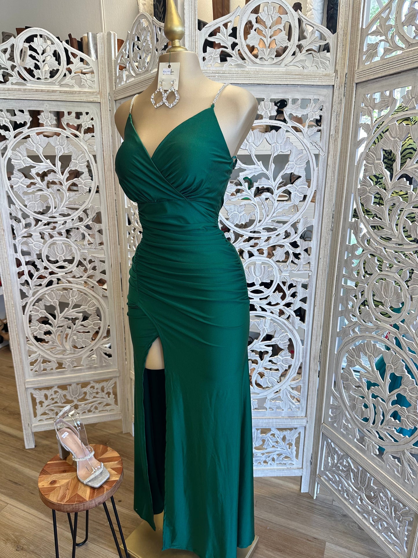 Green Rhinestone Strap Dress