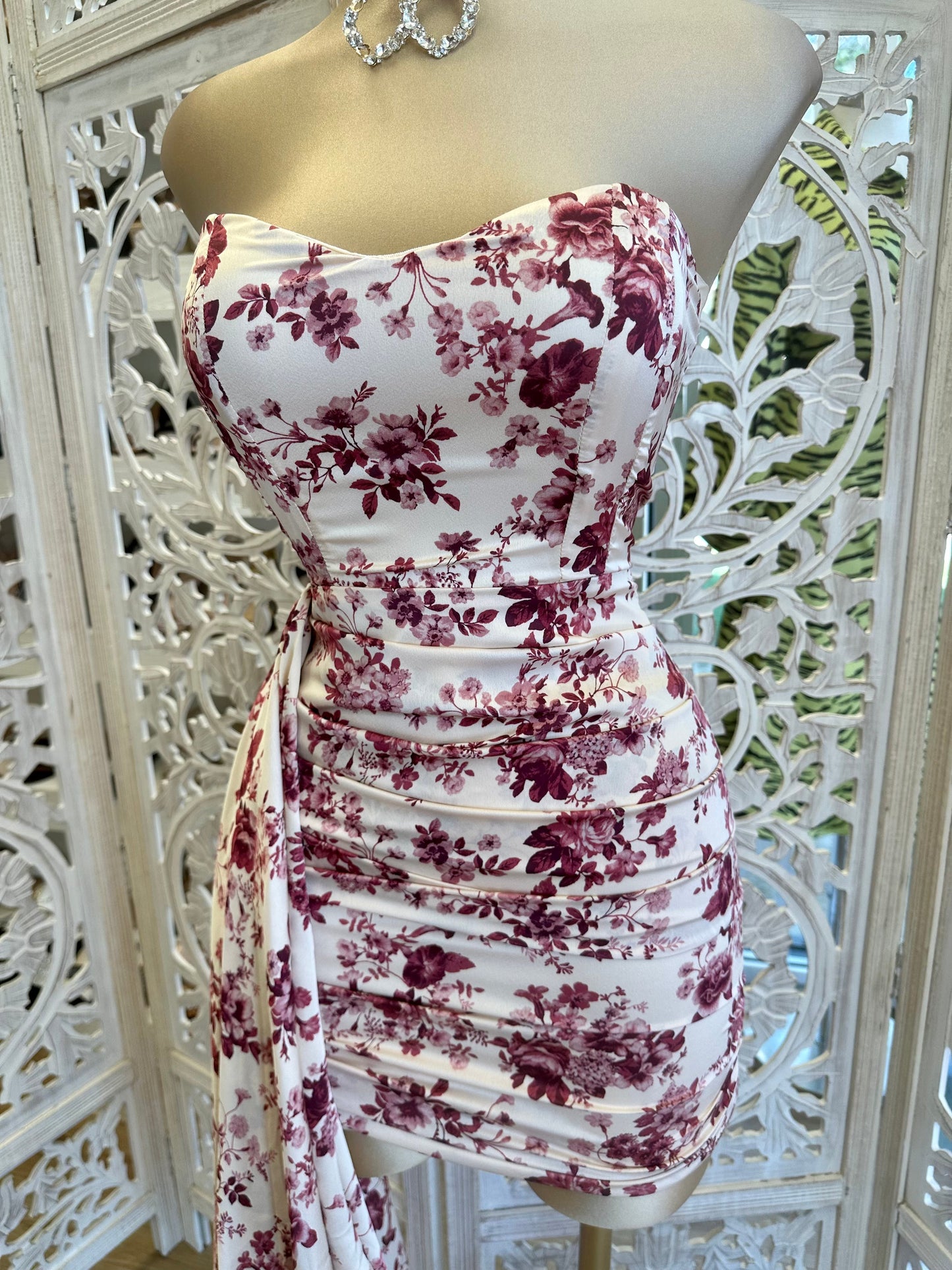 Burgundy Floral Tailed Mini Dress