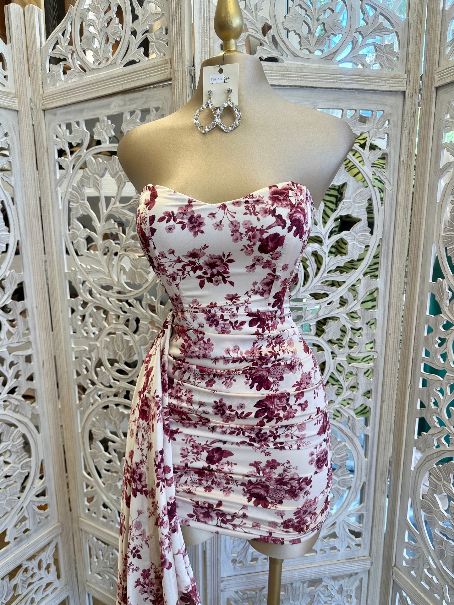 Burgundy Floral Tailed Mini Dress