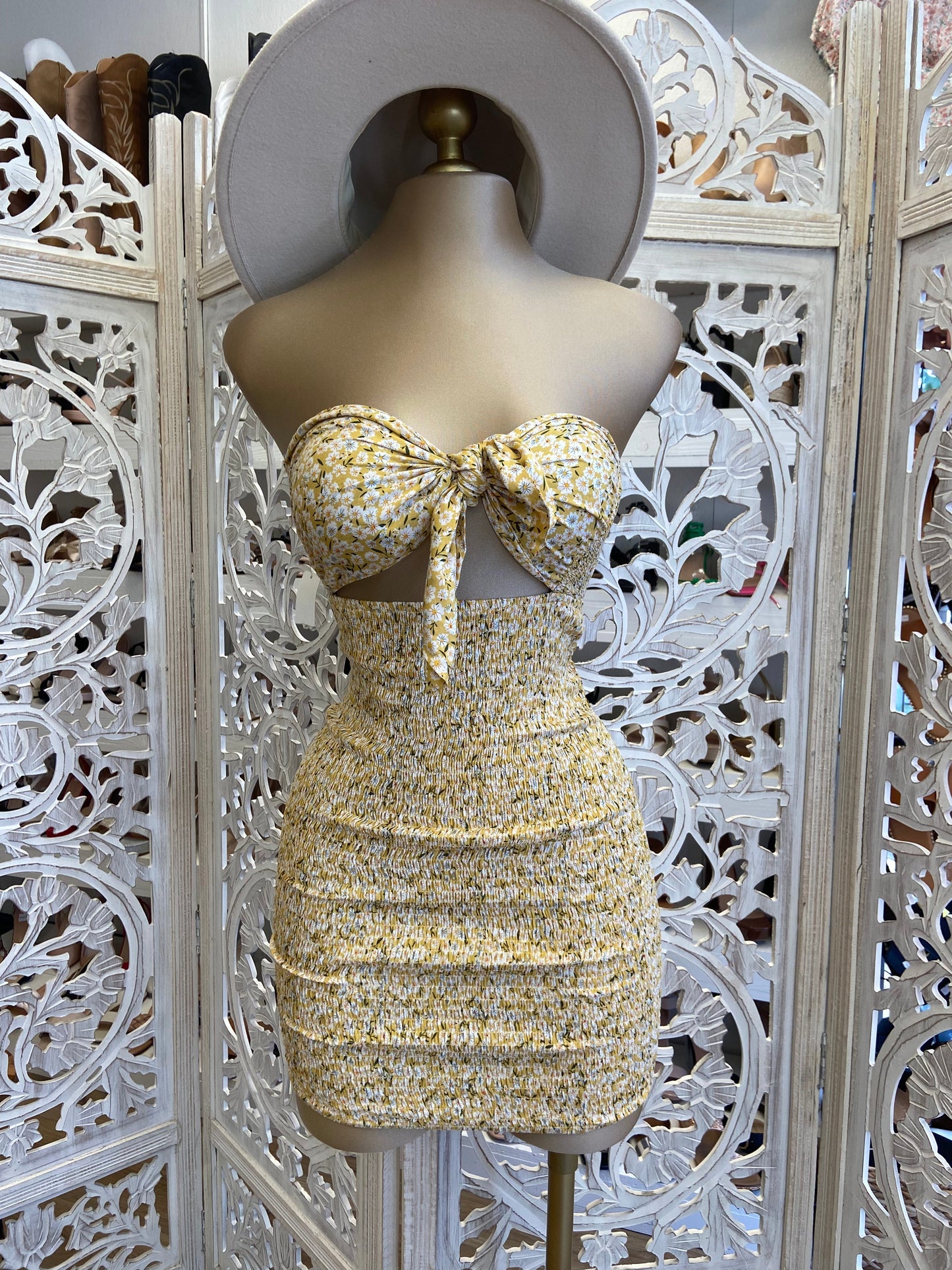 Yellow Floral Strapless Dress