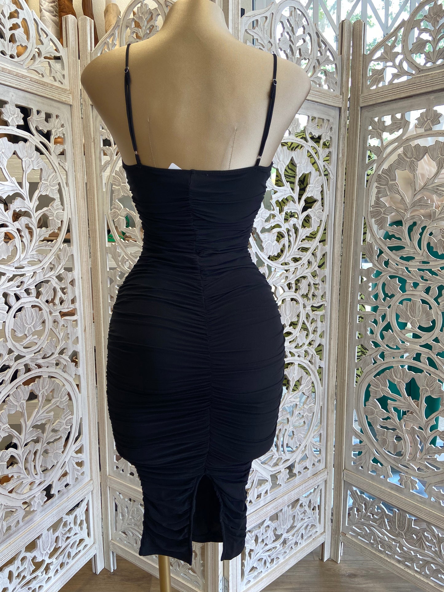 Black V Ruched Bodycon Dress