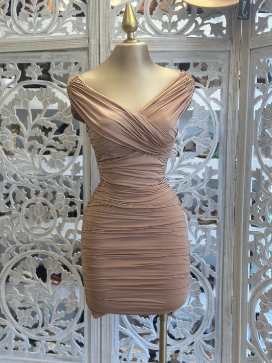 Nude Crossed Mini Dress