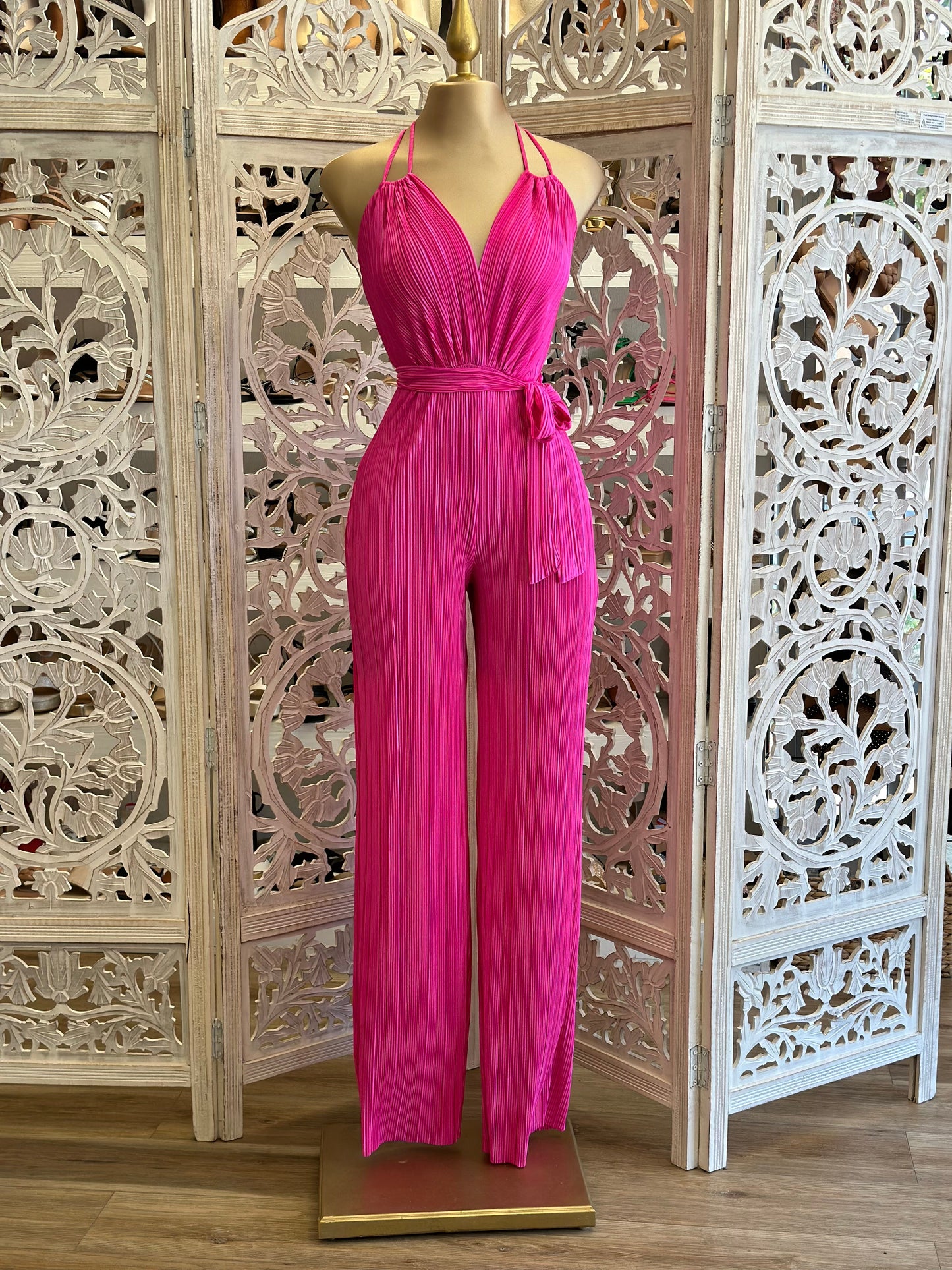 Pleated Hot Pink Jumpsuit