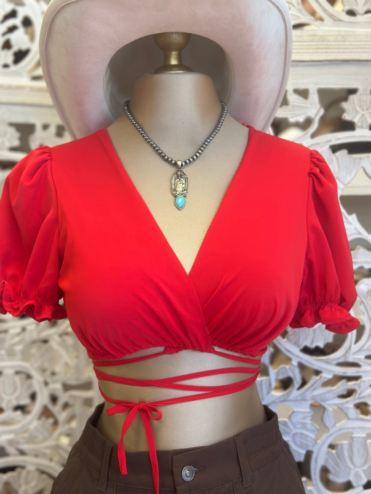 Red Waist Tied Crop