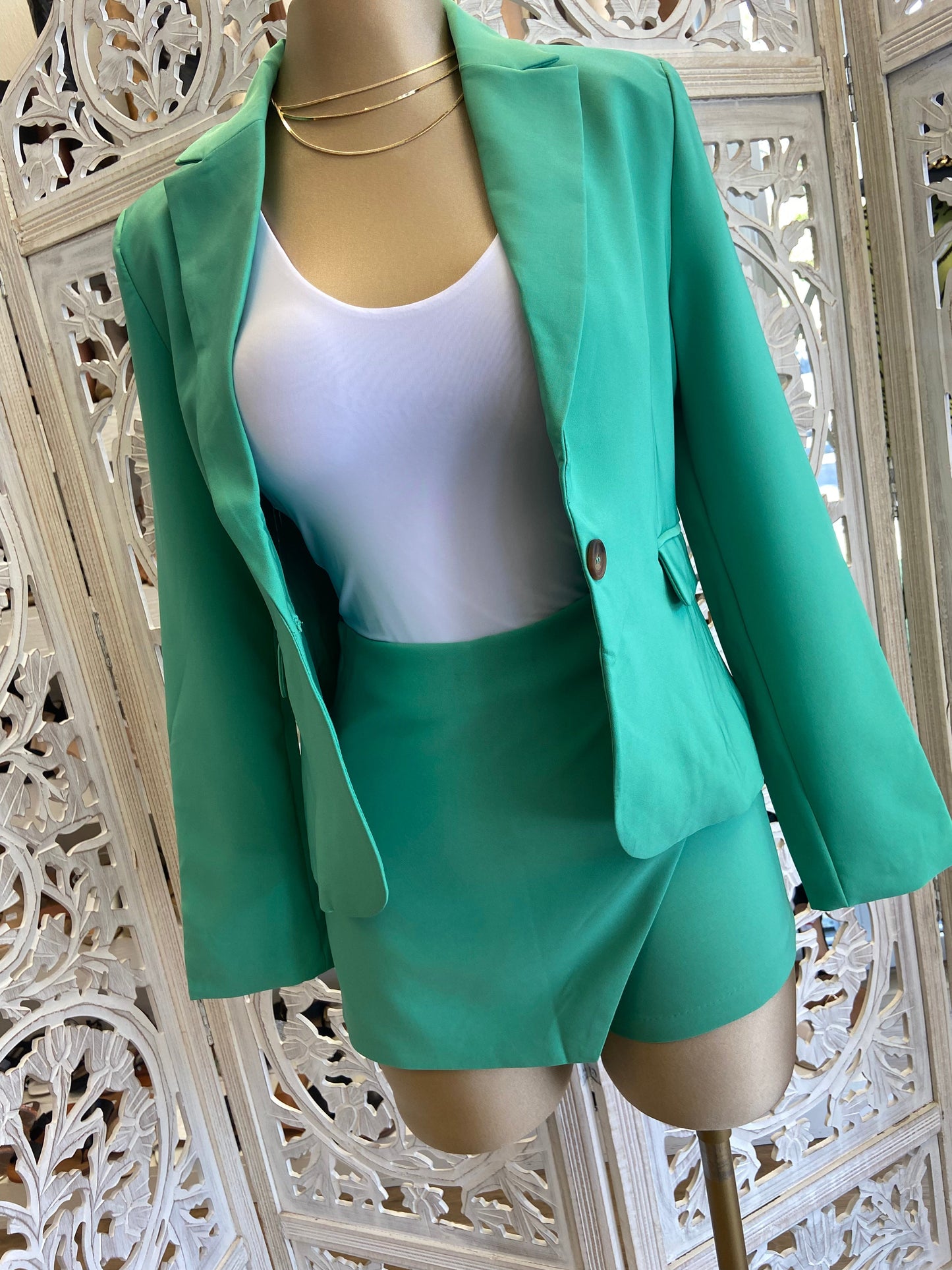 Green Blazer and Skort Set