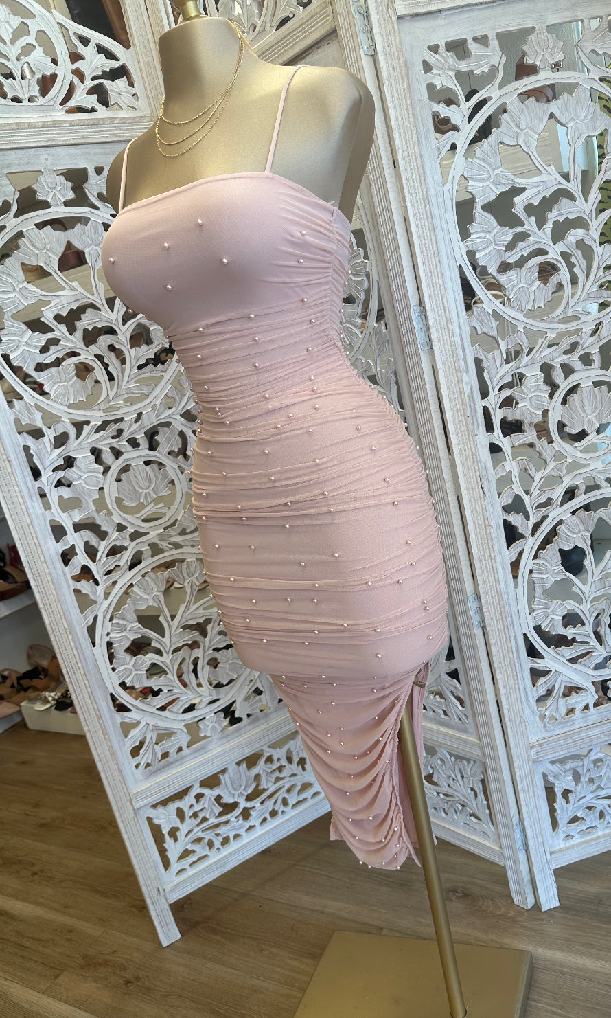 Pearl Detail Baby Pink Dress