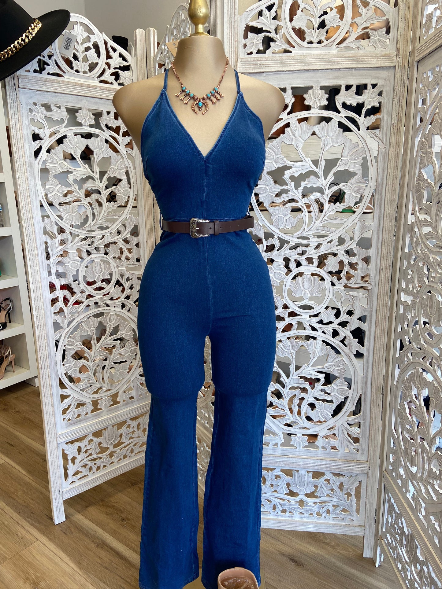 Backless Denim Jumpsuit