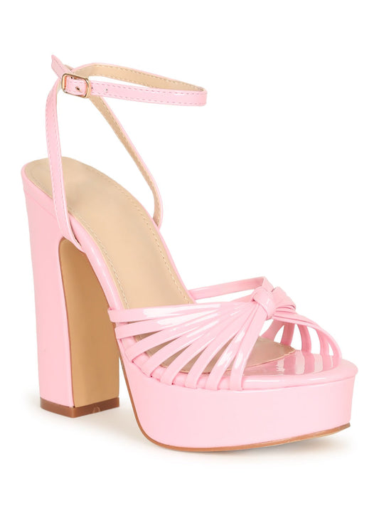 Pink Nude Chunky Ankle Strap Heels