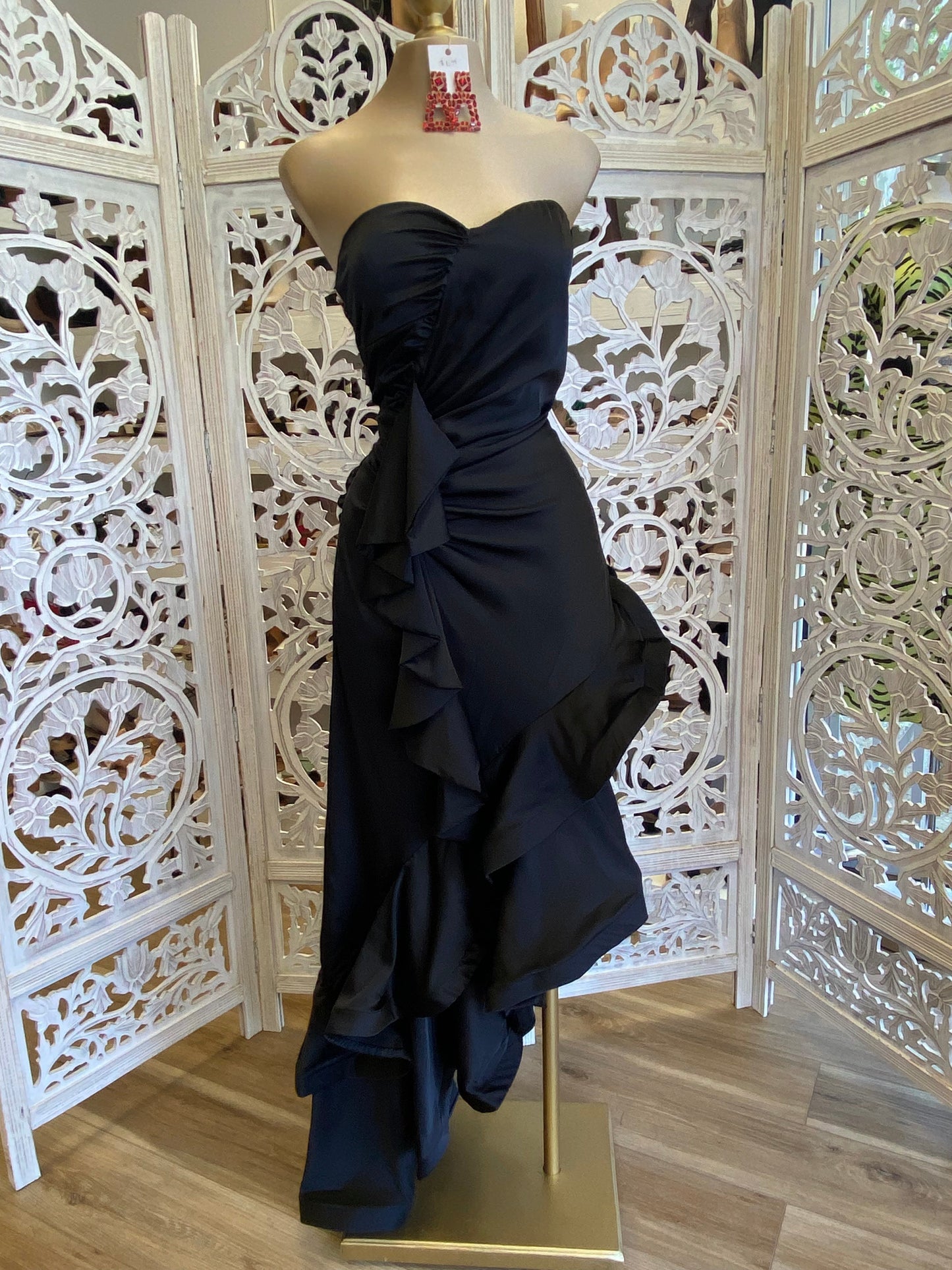 Black Ruffle Strapless Dress