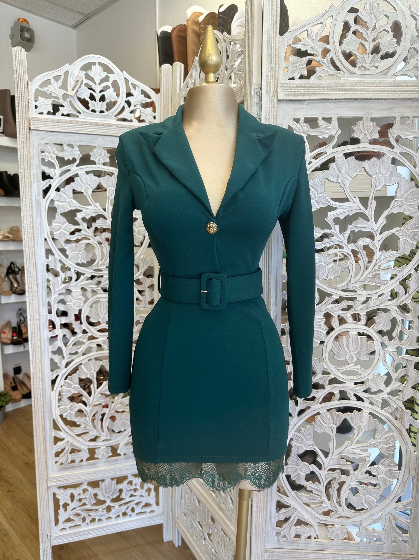 Green Lace Trim Dress