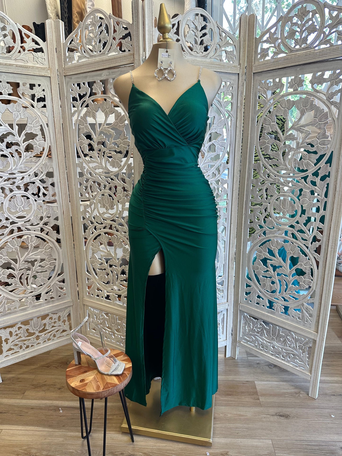 Green Rhinestone Strap Dress