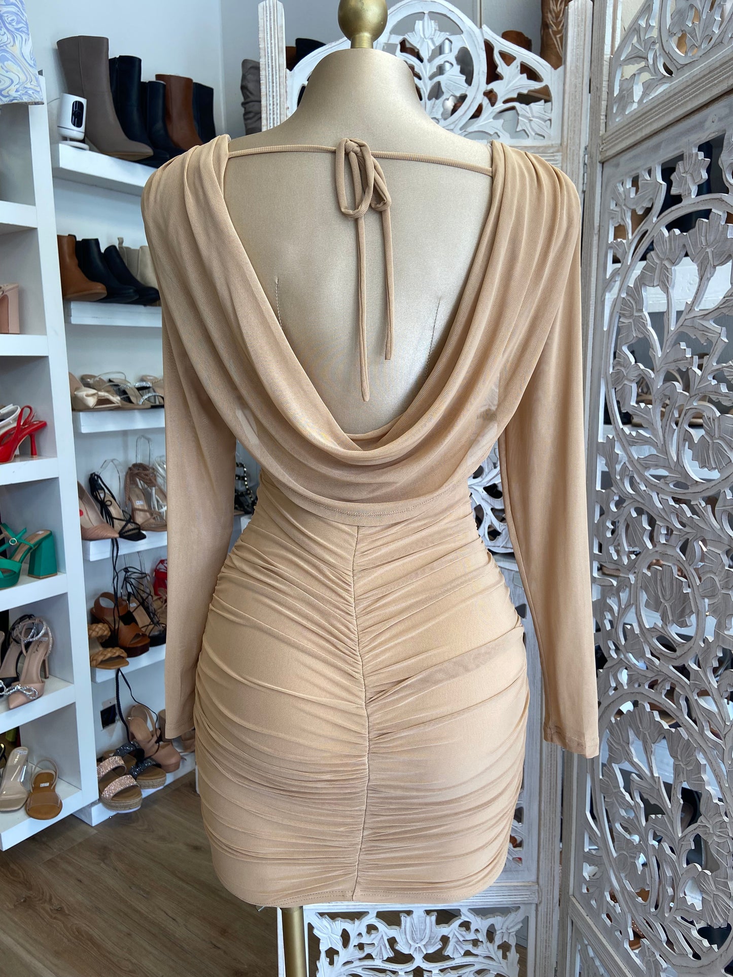 Nude Draped Back Dress