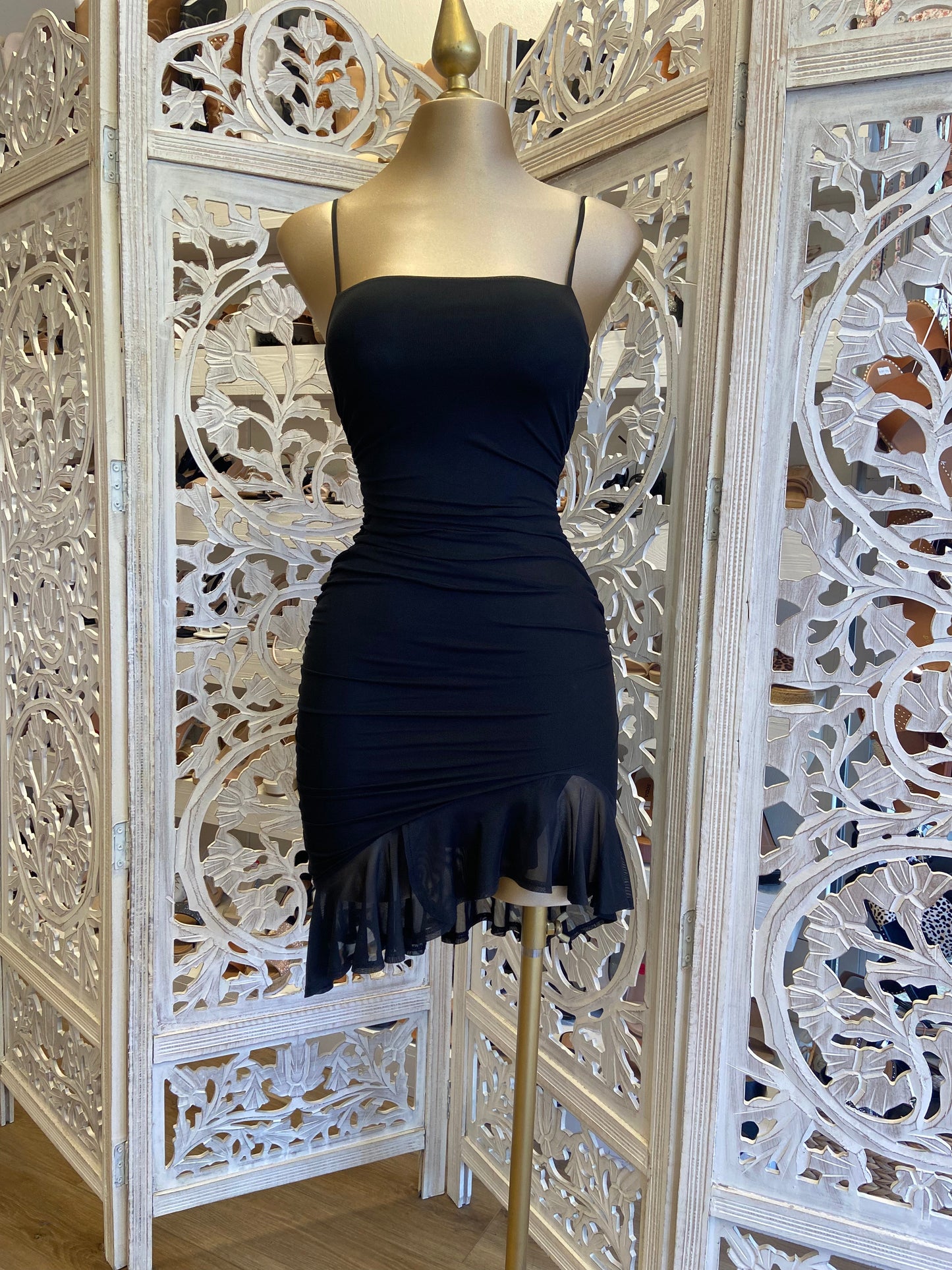 Black Mesh Ruffle Dress