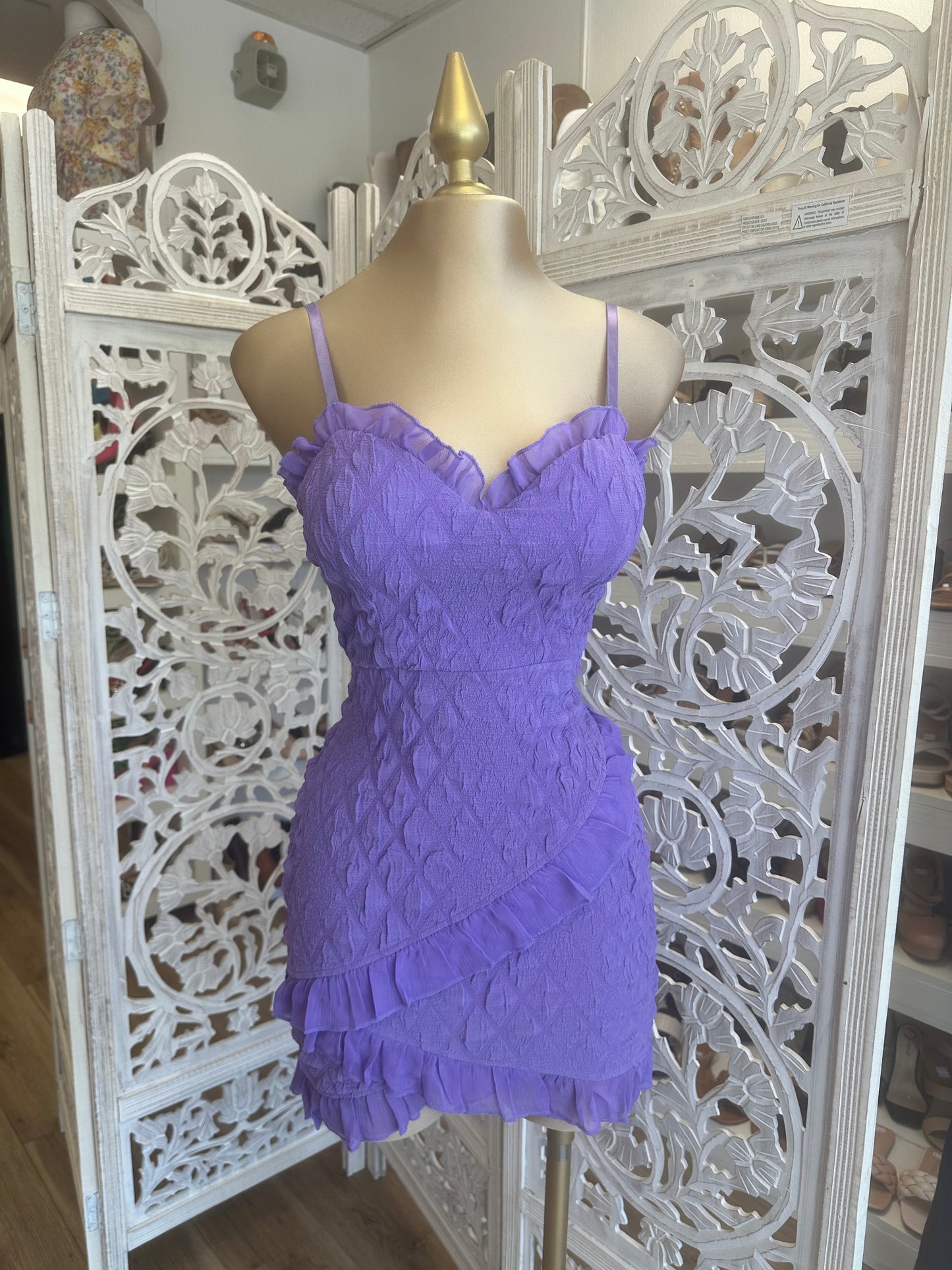 Purple Diamond Pattern Ruffle Dress