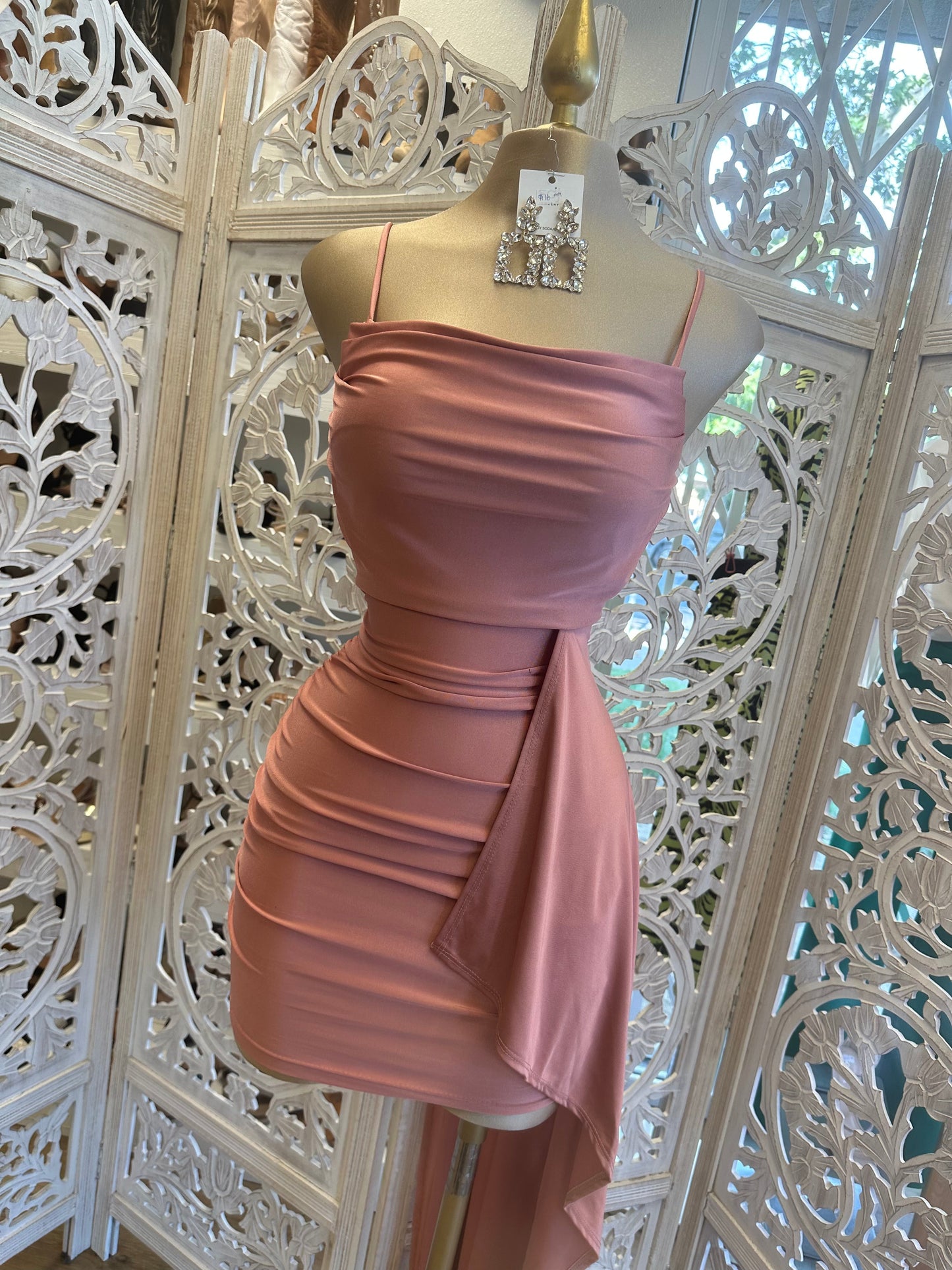 Rose Strappy Ruched Tailed Dress