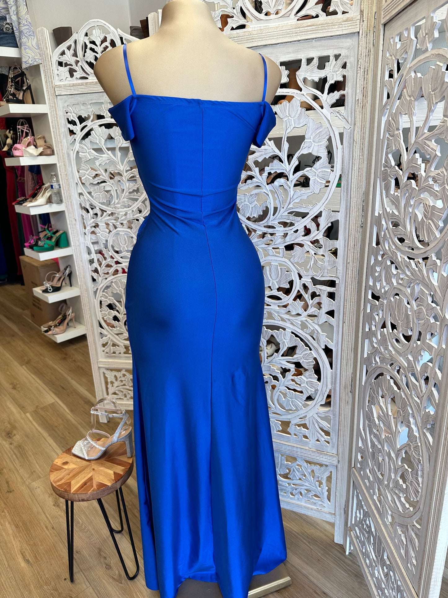 Royal Off Shoulder Crossed Formal Dress