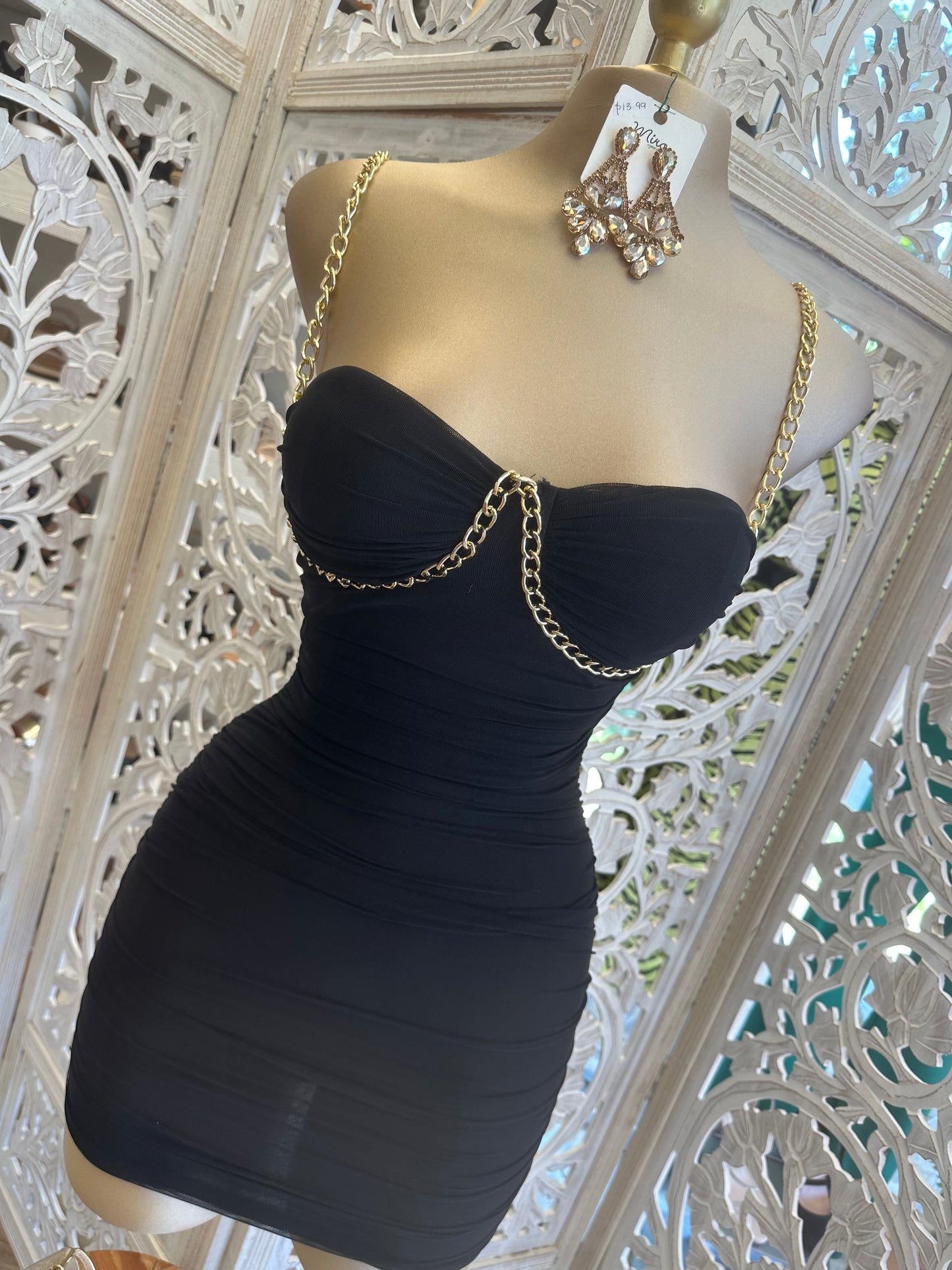 Chain Lined Black Dress