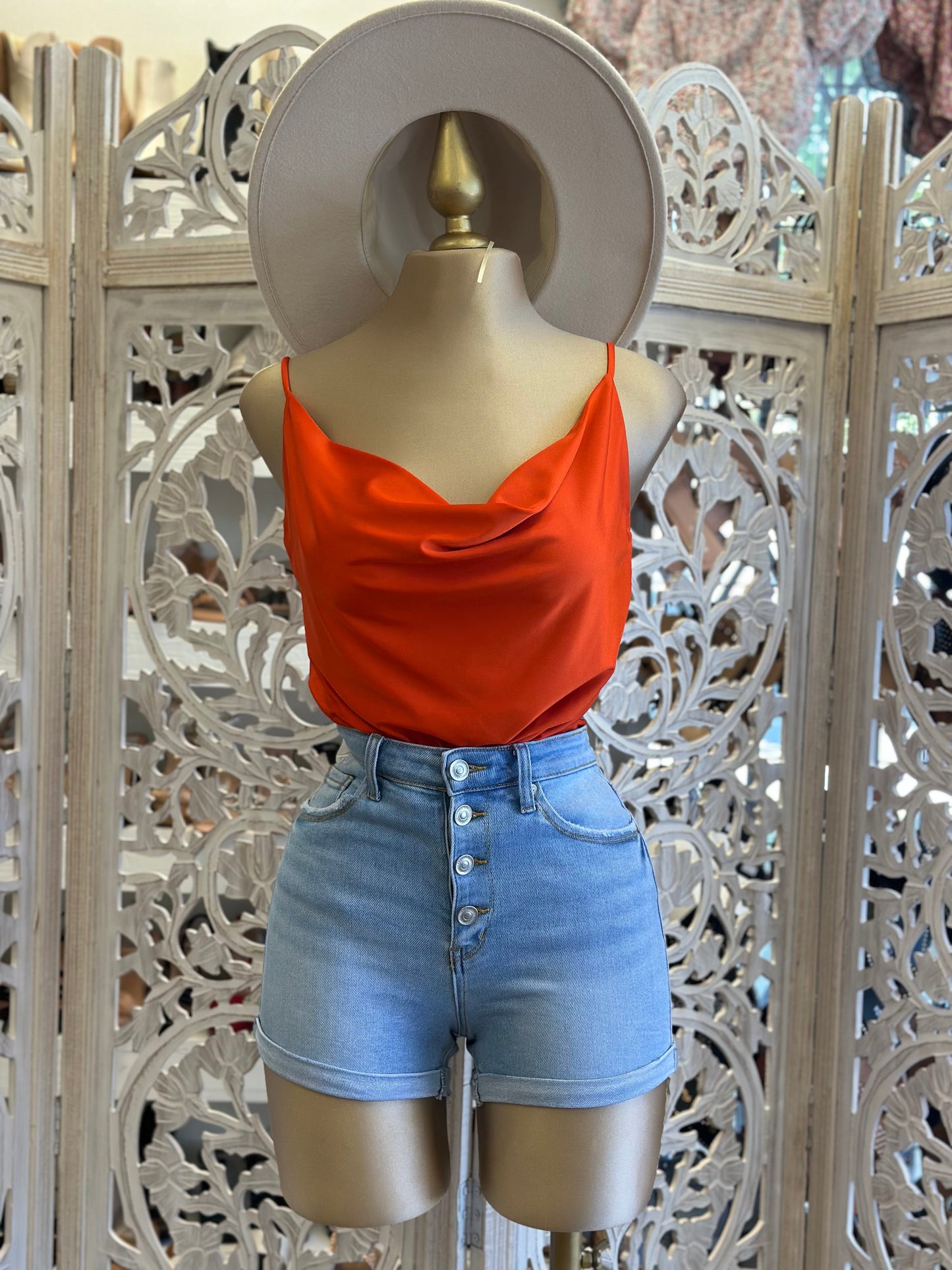 Burnt Orange Cowl Neck Tank