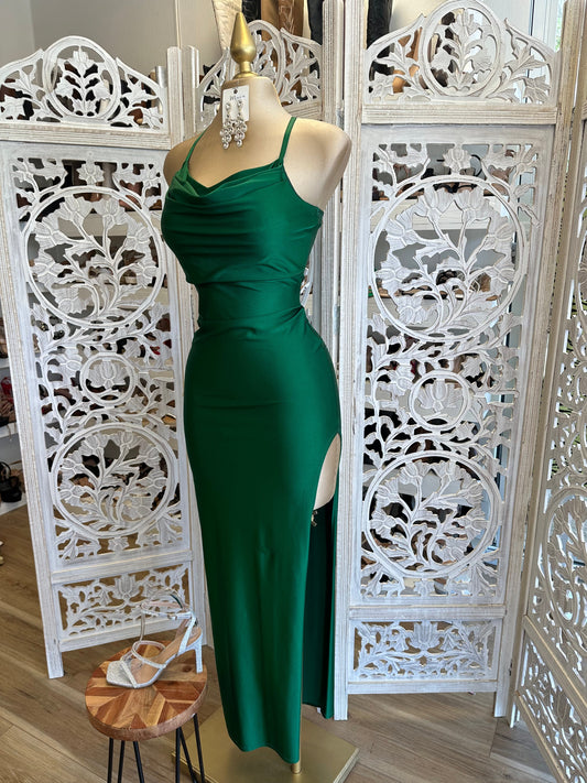 Cowl neck Cross Back Formal Dress