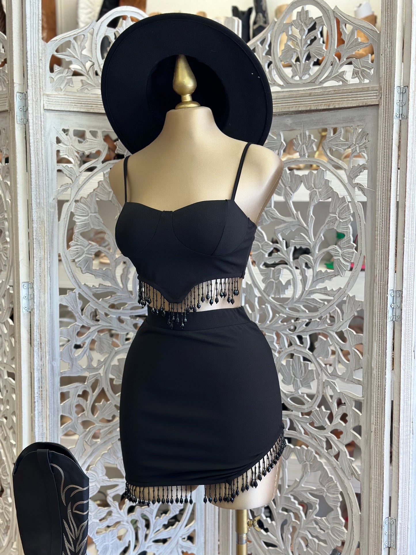 Black Rhinestone Fringe Set