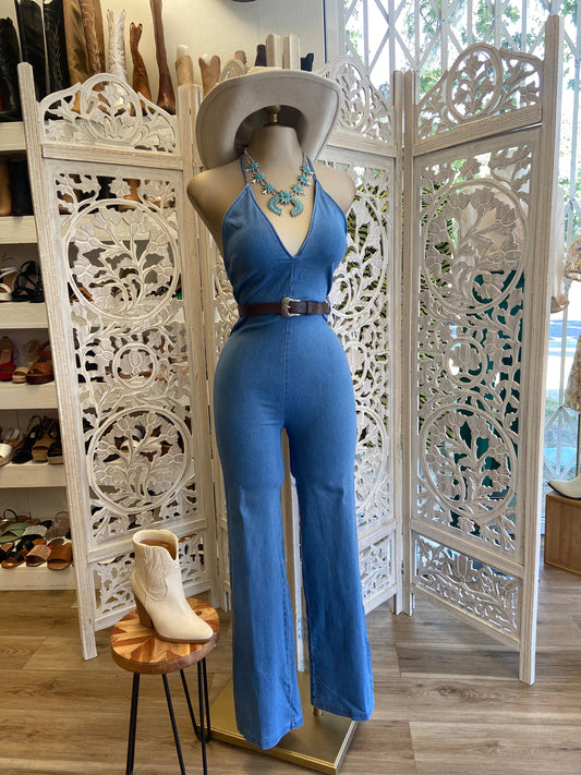 Denim Crossback Jumpsuit