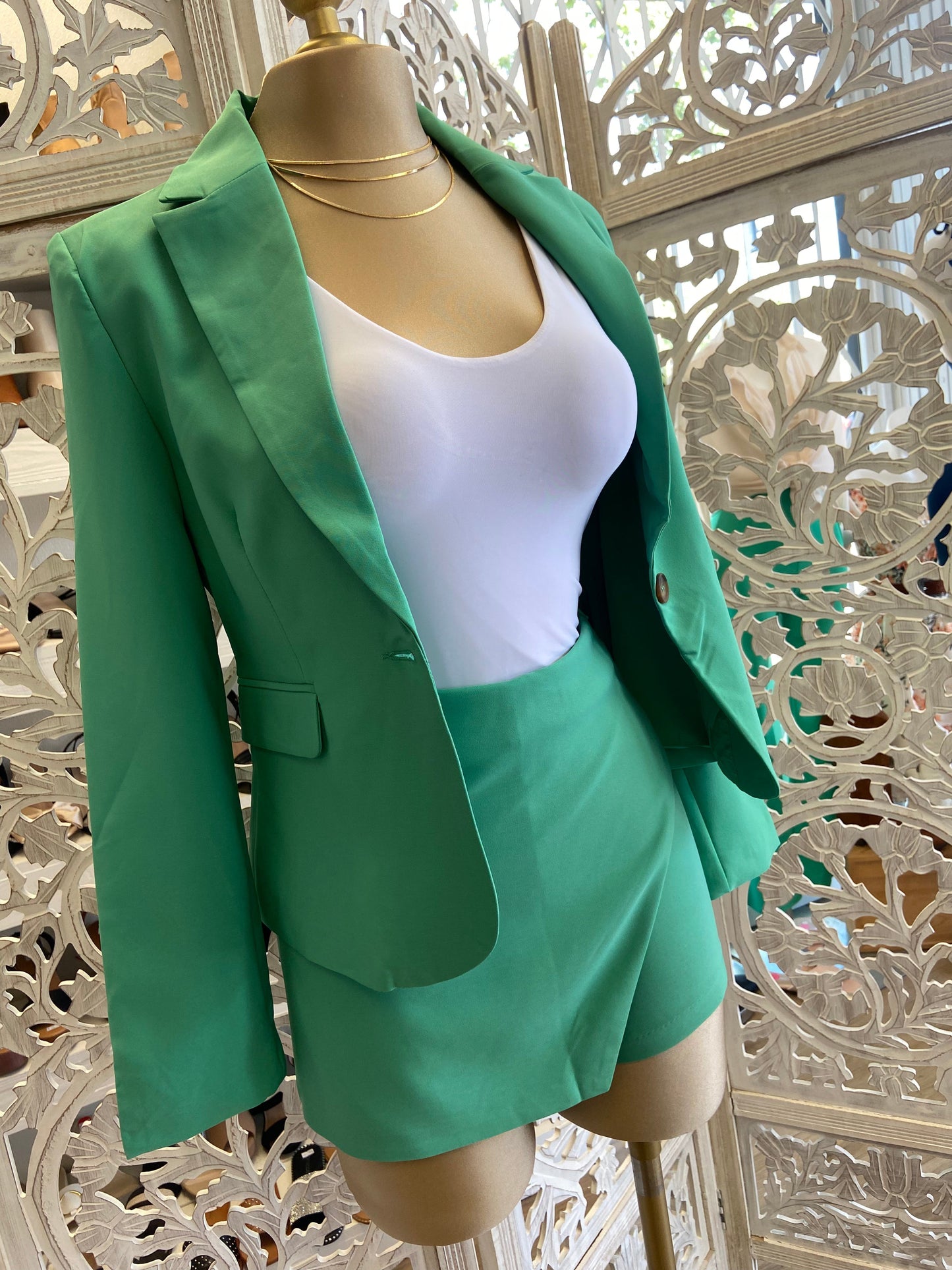 Green Blazer and Skort Set