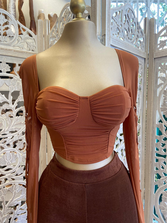 Copper Tie Up Sleeve Crop