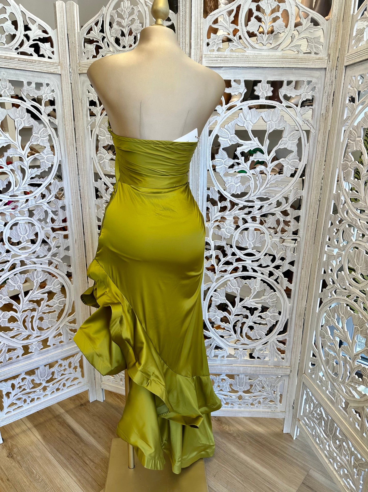 Green Ruffle Strapless Dress