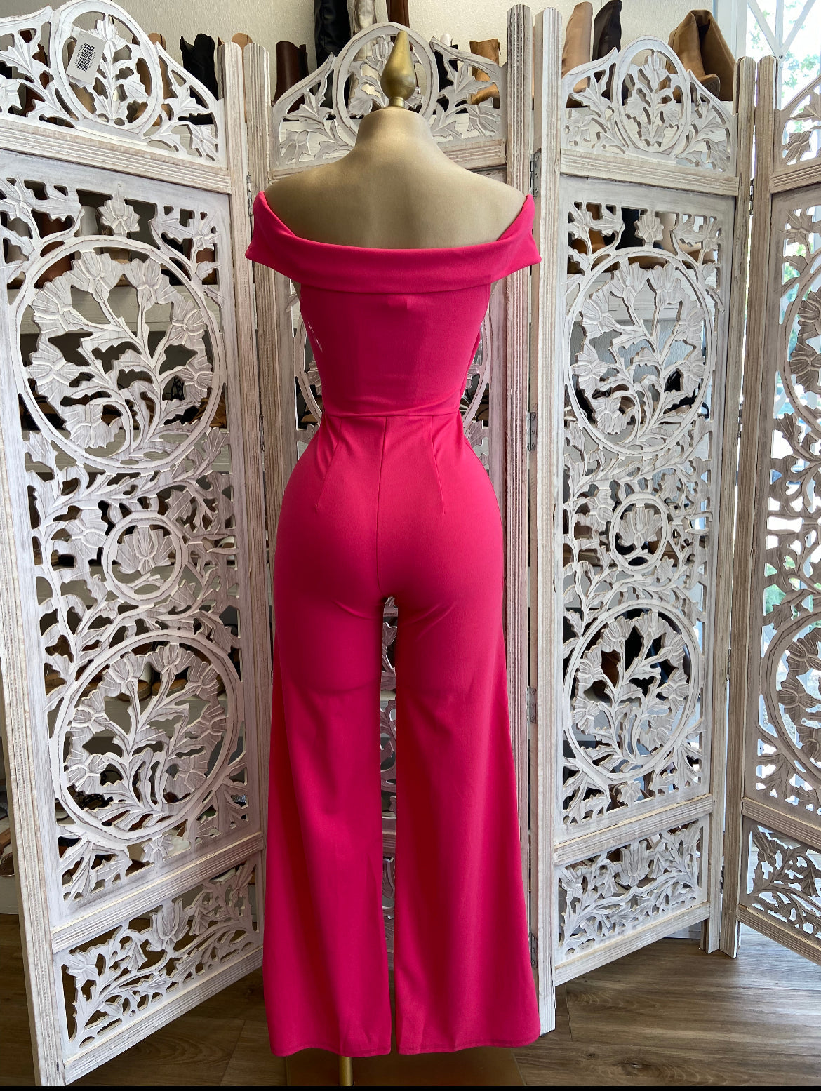 Off Shoulder Hot Pink Jumpsuit