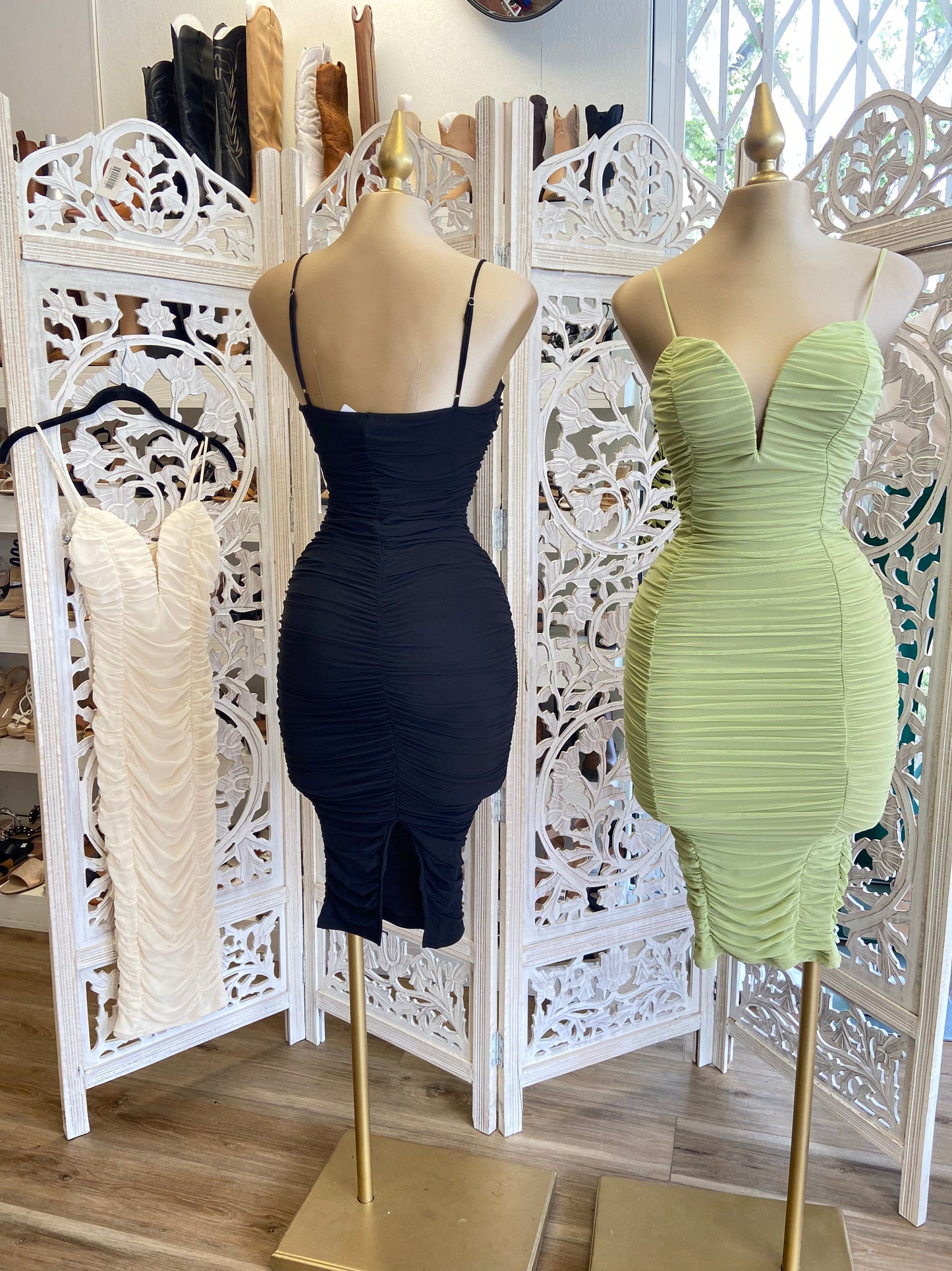 Pistachio V Ruched Bodycon Dress