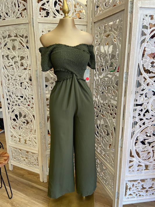 Olive Smocked Jumpsuit