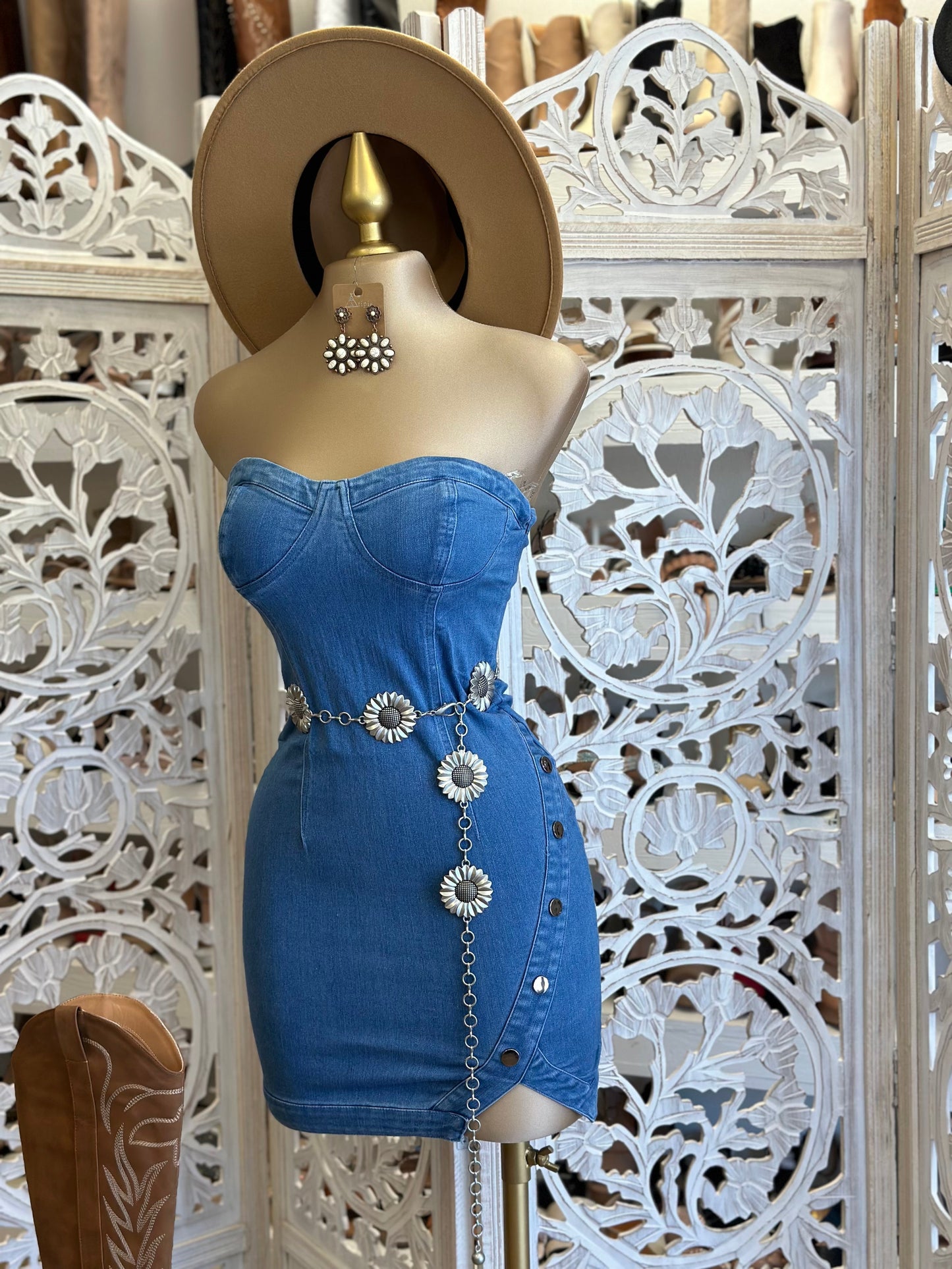 Denim Strapless Heart Lined Dress