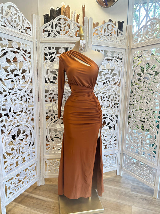 Copper One Sleeve Cutout Dress