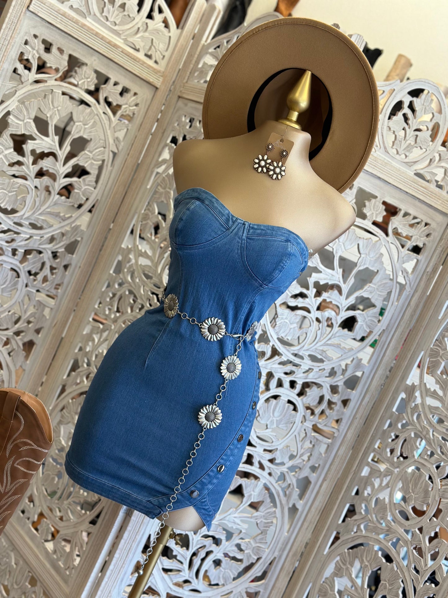 Denim Strapless Heart Lined Dress