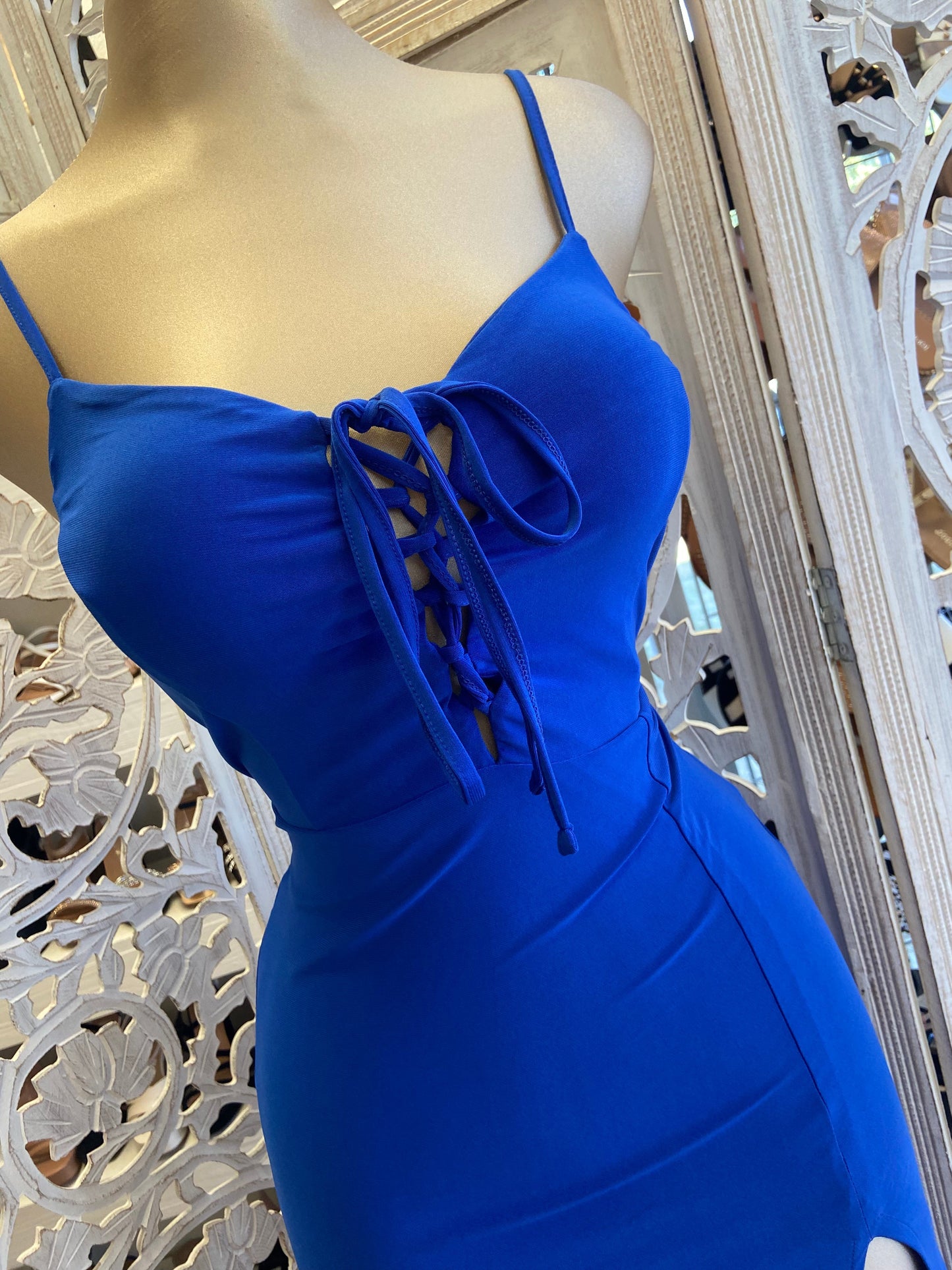 Royal Blue Tie Up Midi Dress